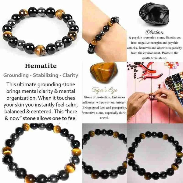 Magnetic Hematite Tiger Eye Obisidian Bracelet